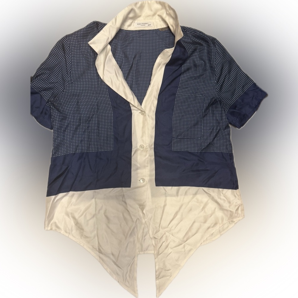 Equipment Navy and White Polka Dot Button Down Shirt | Sz XS